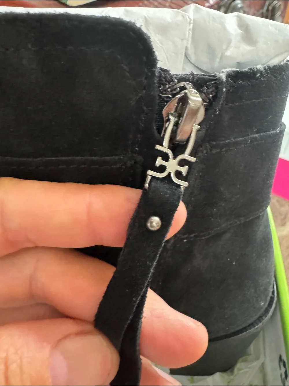 Sam Edelman Leonia Black Suede Pointed Toe Ankle Booties with buckle detail